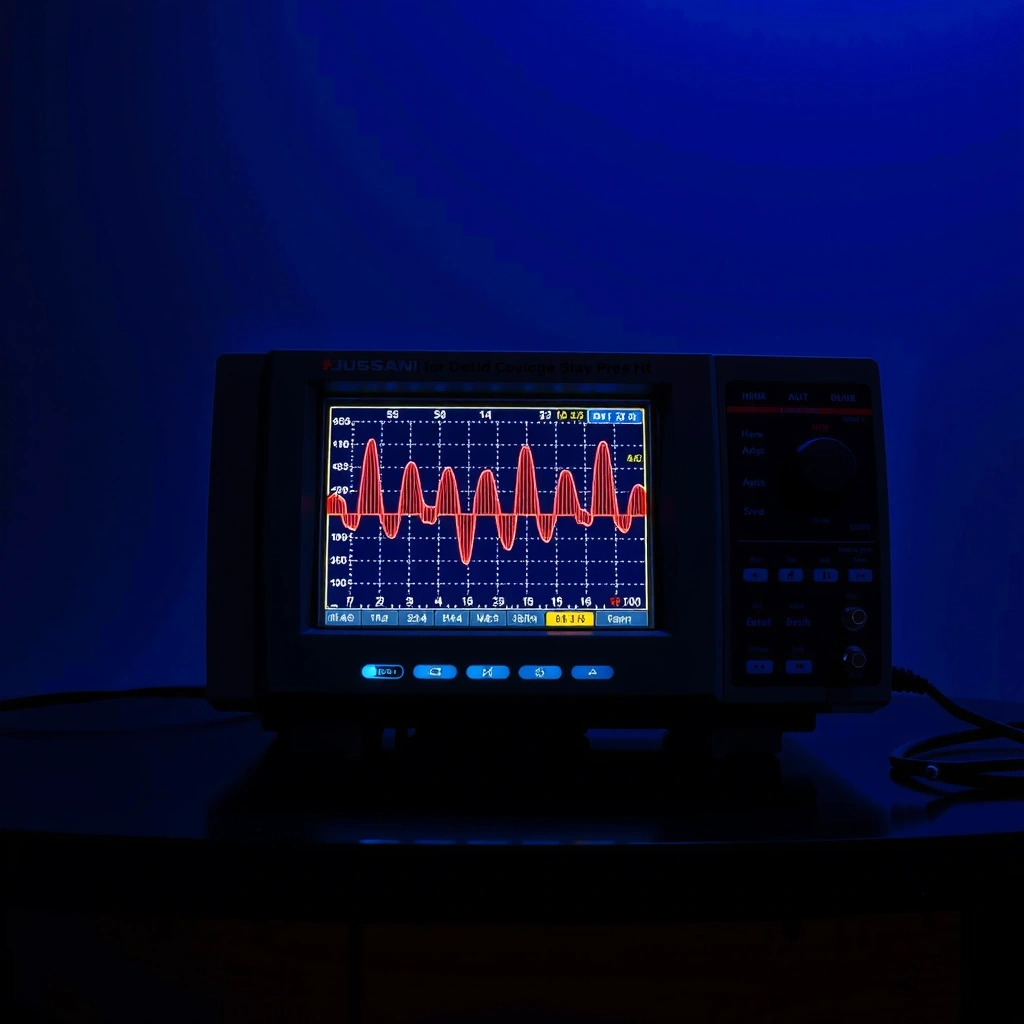 Oscilloscope display showing frequency data